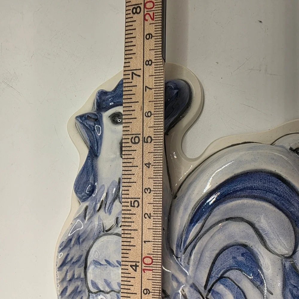 Joni 15 Handcrafted Ceramic Rooster Dual Spoon Rest Blue White Farmhouse Decor